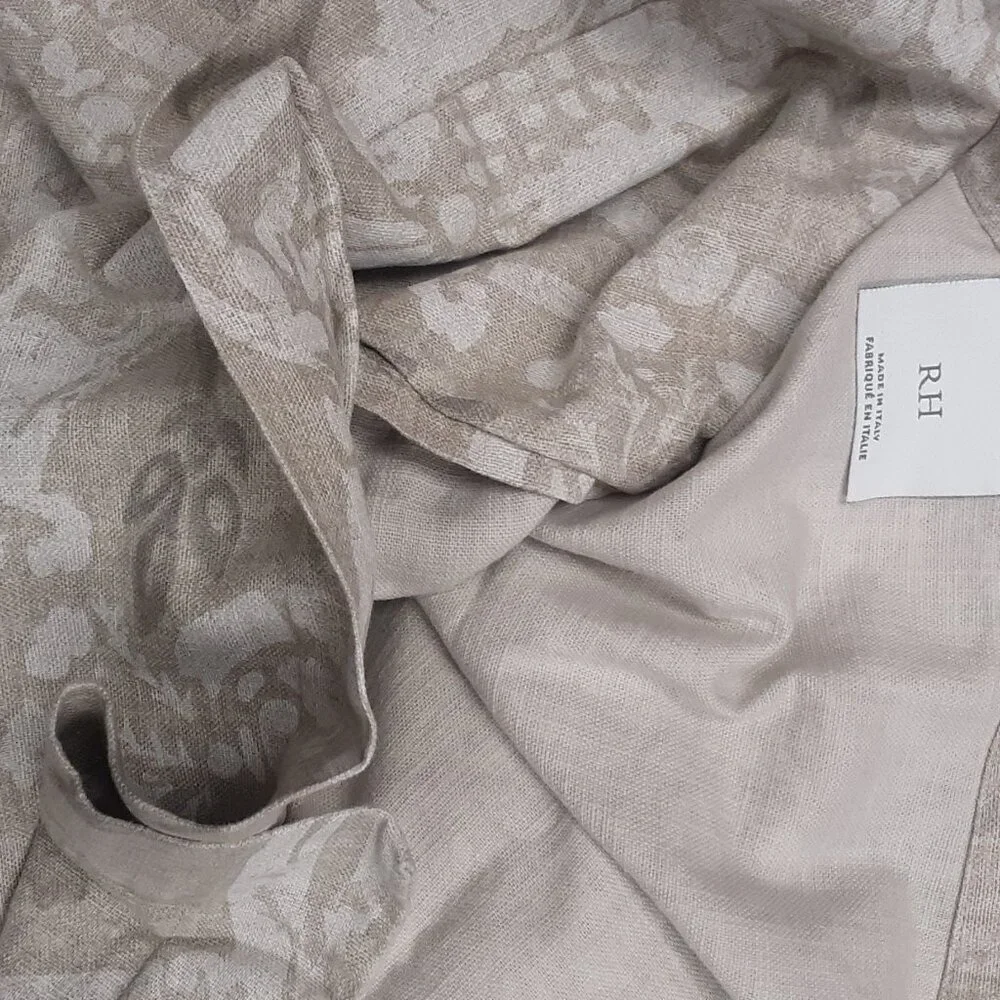 Restoration Hardware VINTAGE Italian Block Print Floral Beige KING Duvet Cover